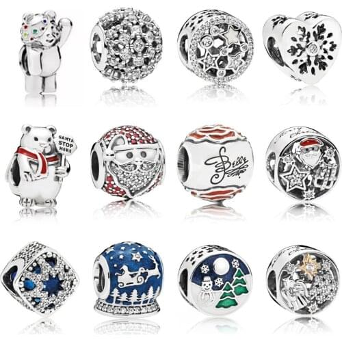 NEW Winter NEW Blue Enamel Snowflake 100% 925 Sterling Silver Pan Charm Bead Blue moon Fit Bracelet DIY Jewelry Making