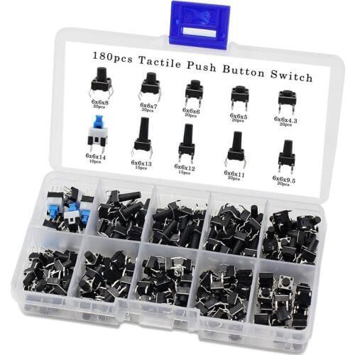 New Tactile Push Button Switch Micro-Momentary Tact Assortment Kit (6x6 Push Button Switch 180pcs)