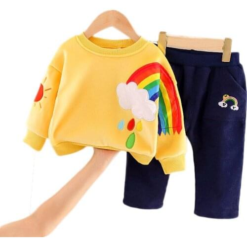 Baby Boy Clothes Spring And Autumn Suit Childrens Clothing Suit Male Baby Western Style New 2021 Rainbow T-Shirt + Pants