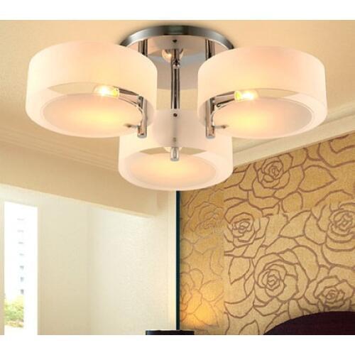 Lustres Brief Home Deco Living Room Circle Acrylic Ceiling Light Fixture Modern DIY Bedroom 3*E27 Bulb chrome iron Ceiling Lamp