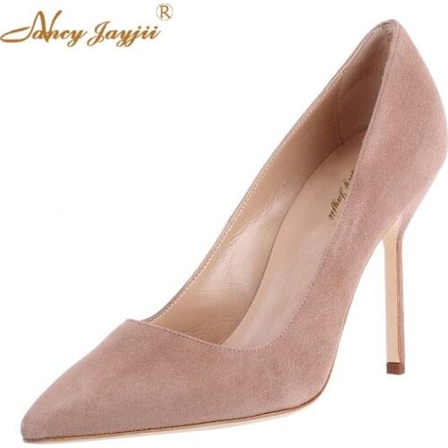 85MM Suede Pumps High Beige Heels Suede Pointed Toe Nude Pumps Women Basic Shoes Woman Foot Dress&Career&Office Romyed 8.5cm