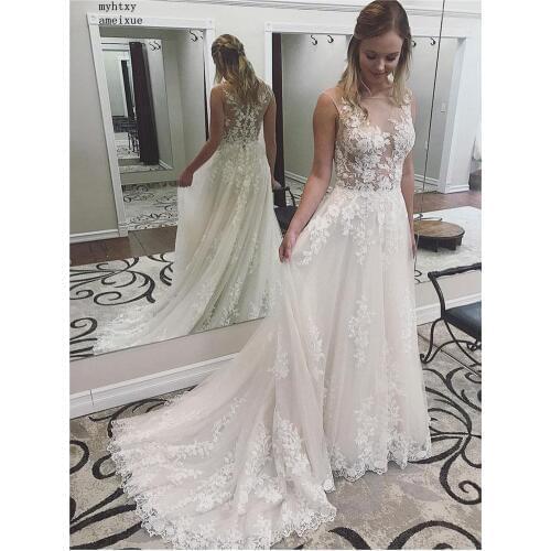 Sexy Boho Cheap Wedding Dress See Through White Ivory Appliques Lace Princess Bride Dress Long Wedding Gowns Free Shipping