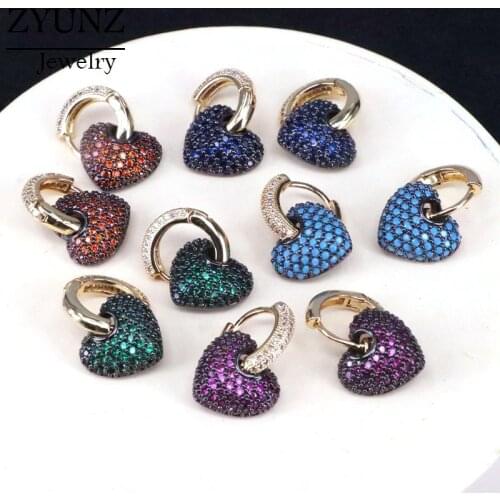 4 Pairs, CZ Crystal Heart Brincos Dangle Earrings New Gold Color Jewelry Multi-color Zircon Heart Drop-Earrings for Girl Gift