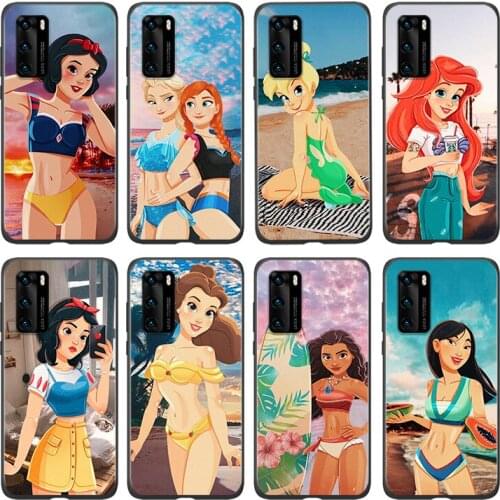 Silicone Cover Disney Beach Princess For Huawei P 50 P40 P30 P20 P10 P9 P8 Pro Plus Lite E mini 2017 2019 Phone Case