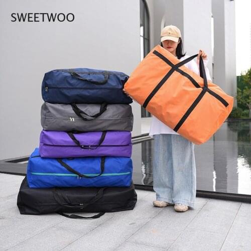 Unisex Big Capacity Folding Luggage Bag With Zipper Large Waterproof Handbags Casual Thin Oxford Clothing Storage Bags Wearable