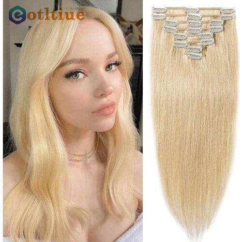 Clip In Hair Extensions Straight Hair Peru Human Hair #613 Color 8 Pieces/Set Full Head Sets 10-24 Inches Blonde Remy Hair 120G