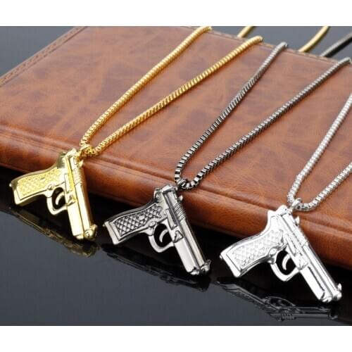 Jewelry Charm Men Women Punk Hip hop Neck Pistol Uzi Gun Choker Pendant&Necklace Chain Vintage Action Figure Cosplay Toys