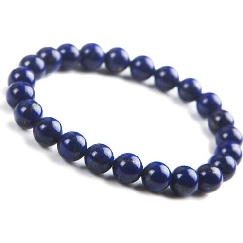 Natural Genuine Blue Lapis Lazuli Bracelet For Women Femme Crystal Round Bead Charm Stretch Bracelet 8mm AAAAA