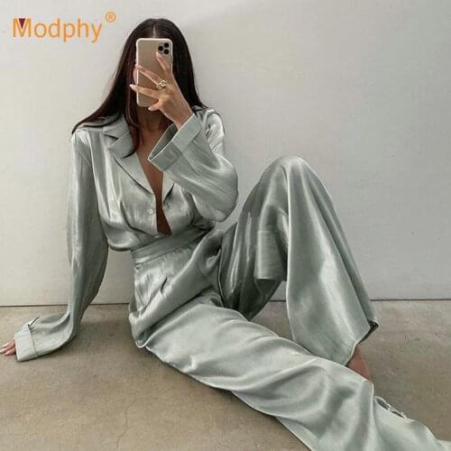 Green Vintage Two Piece Sets Women Elegant Long Sleeve Top And High Waist Pants Suit 2 Piece Set Female 2020 Autumn New
