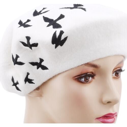 Winter Women Fashion Wool Felt Berets Female Stewardess Hats Spring Women Artist Boina Embroidery Cap Planas Flat Hat Hot Sale