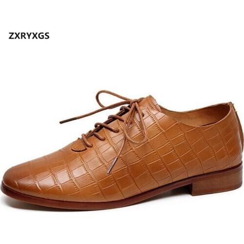 ZXRYXGS Top Cowhide Full Genuine Leather Shoes Women Flats 2021 New Spring Women Boots Fashion All-match Soft Bottom Woman Shoes