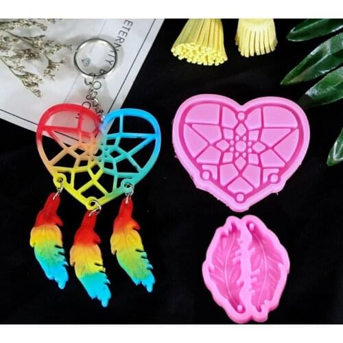 1 Set Dream Catcher Epoxy Resin Mold Feather Earrings Keychain Silicone Mould DIY Crafts Jewelry Car Pendant Decor Mold