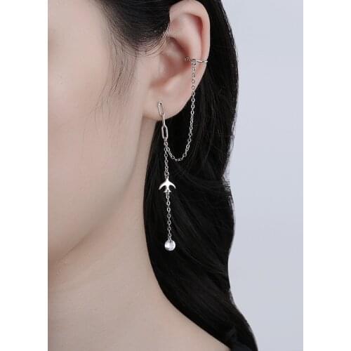 A Girl' 1pcs Korean Long Tassel No Piercing Ear Cuff Earrings For Women Small Swallow C Shaped Ear Bone Clip Fashion Jewelry