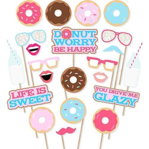 22pcs Life is Sweet Donuts Photobooth Props Kids Happy Birthday Party Decorations Wedding Baby Shower Party Supplies