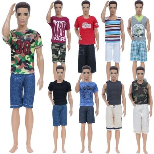 3 Sets Random Outfits Daily Wear Pants Shorts Short Sleeves T-shirt Men Cool Summer Accessories Clothes for Barbie Doll Ken Toy
