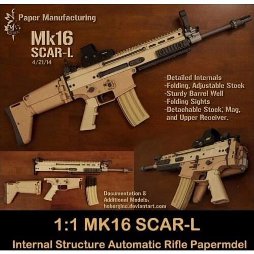 3D Paper Model Firearms Mk16 Scar-L Internal Structure Automatic Rifle Non Launch Papercraft Toy