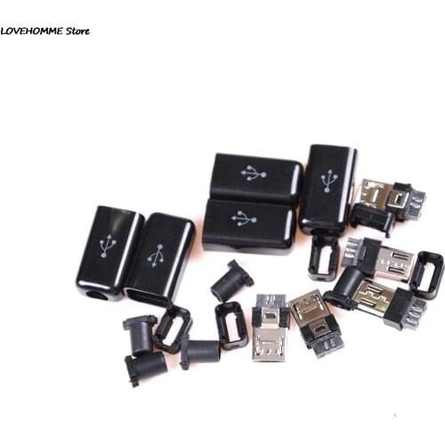5pcs DIY Black Micro USB 5 Pin Male Plug Socket Connector&Plastic Cover Solder Micro Mount Assembly Replacement Connector Cable