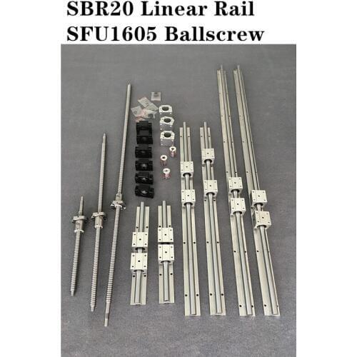 6set SBR20 -300/600/1000mm Linear Guide Rail +3set SFU1605 - 350/ 650/1050mm Ballscrew set + 3set BK/BF12 CNC Parts