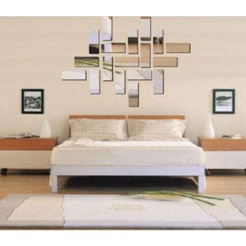 B0KB Acrylic 3D Silver Rectangle Mirror Effect Mural Wall Sticker Decal Home Decor