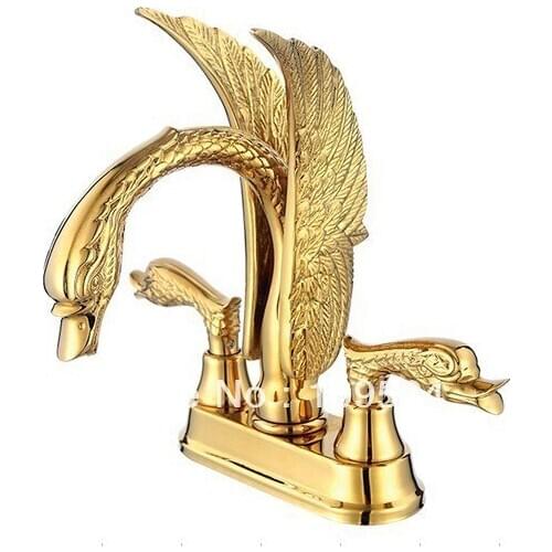 Free shipping ti- golden PVD swan sink faucet