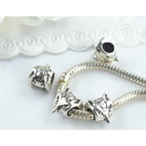 20 pcs Tibetan Silver fox metal Beads Fit For European Charm Bracelet Jewelry Making DIY Jewelry Findings Handmde 18146