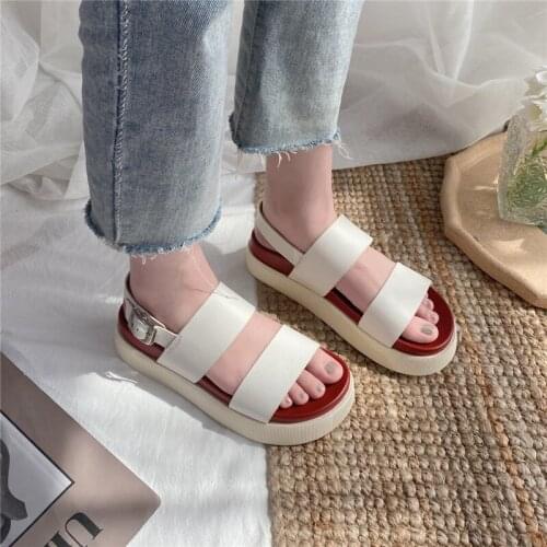 COOTELILI Woman Sandals Flats Shoes 2021 New Fashion Summer Flat Shoes 5cm Heel Round Toe Platform Buckle Basic Size 35-40