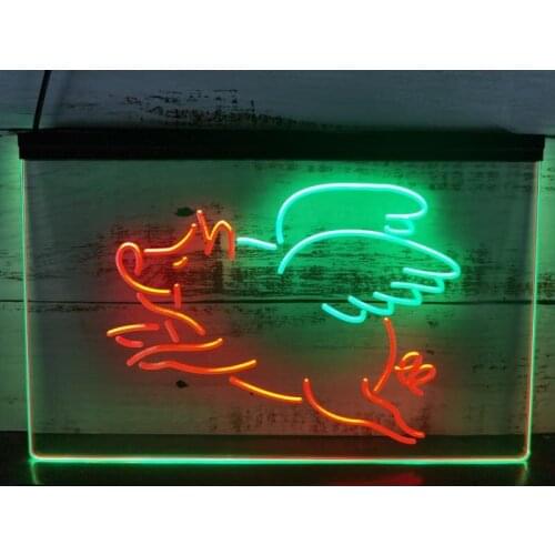 SS122 Flying Pig Room Décor Dual Color LED Neon Sign