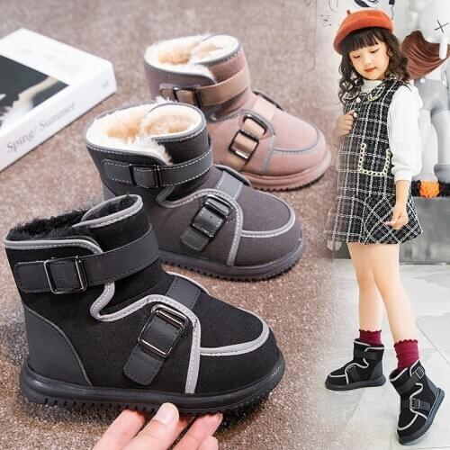 Kids Snow Boots 2020 Fashion Winter Warm Classtic Boys Imitation Cowhide Felt Warm Plush Boots Girls Baby Rubber Shoes Girl Boy