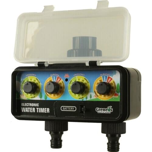 Solar electronic water timer with rain sensor function 2 outlets,adopt solenoid valve,4 rotary dials(batteries are not included)