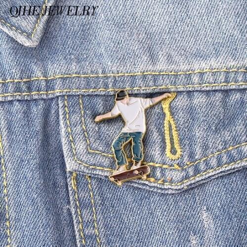 Skater Boy Enamel Pin Cool Guy Lapel pins Brooches for Bag Hat Backpack Accessories Gift For Skateboard Lovers