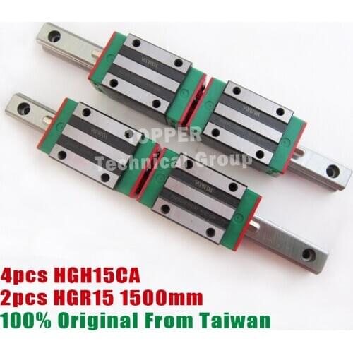 HIWIN Linear guide rail cnc HGH15,2pcs HGR15 1500mm linear rail+4pcs HGR15 Guide Block HGH15CA