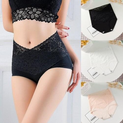 Cotton Plus Size High Waist Womens Panties Solid Lace Briefs Underwear Female Sexy Seamless Underpants Breathable Lingerie