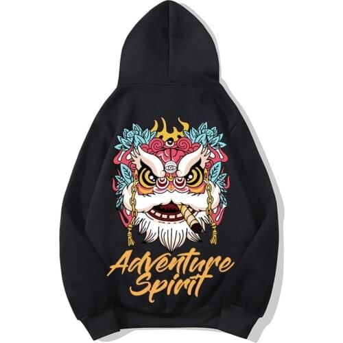 Cotton fleeces Hoodie Men Lion Dance Print Tide brand Hip Hop Hoodie Hoody Chinese style man autumn winter Streetwear Tops