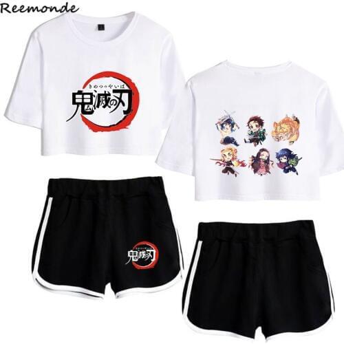 Outfit Demon Slayer Kimetsu no Yaiba Costume Women Top Shorts Sport Suits Agatsuma Zenitsu Running Shorts Shirt Girl Set Cosplay