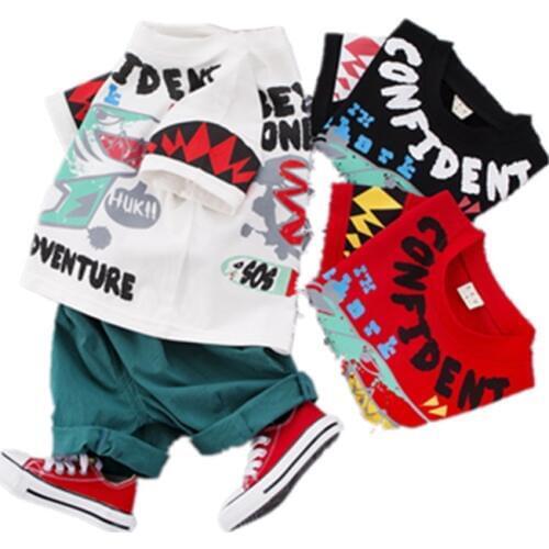 Summer Kids Clothing Sets Boys Girls Shark Print Short - Sleeved Suit Summer Kids Handsome Two - Piece Suit Toddler Boy Clothes