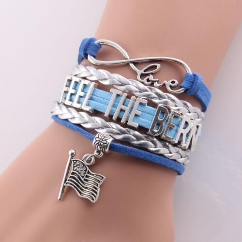 Little Minglou American presidential election FEEL THE BERN bracelet Flag charm bracelets & bangles for women men jewelry