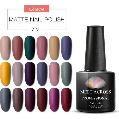 MEET ACROSS 7ml Matte Nail Polish Varnish Winter Trend Pure Nail Color Lacquer Manicure Nail Art 18 Tips Matt Top Coat Gel