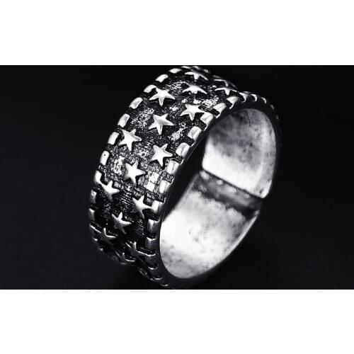 Trendy Vintage Star Antique Silver Plated Punk Hiphop Rock Style Resizable Rings for Women Girl & Man Retro Party Jewelry