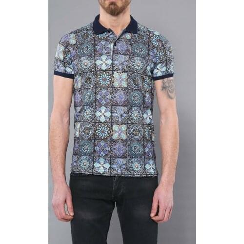 Flower Patterned Mens Polo T-Shirt