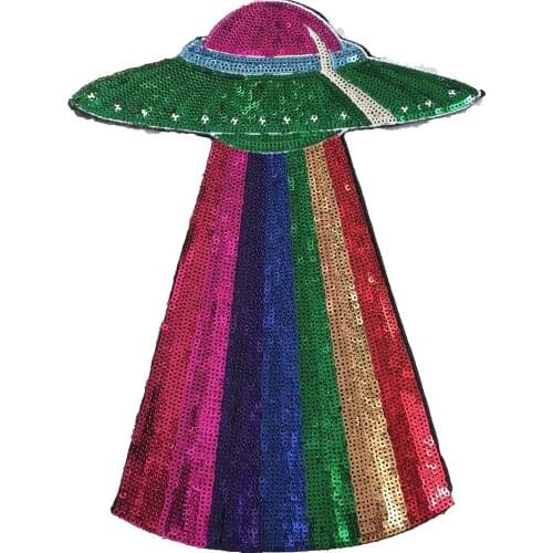 Sequins Embroidery Iron On Patches For Clothing UFO Patch Large Beading Sequin Patches Brand DIY Motif Applique For T-shirts