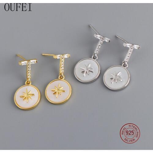 OUFEI Real 925 Sterling Silver Earring Star Luxury Zircon Hoop Round Earrings Gift Women Charm Noble Fine Jewelry