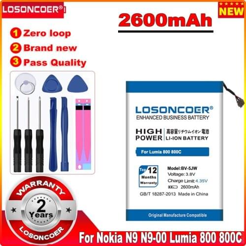 100% New 2600mAh BV-5JW BV5JW BV 5JW Mobile Phone Battery for Nokia N9 N9-00 Lumia 800 800C Lumia800 Sun Sea Ray