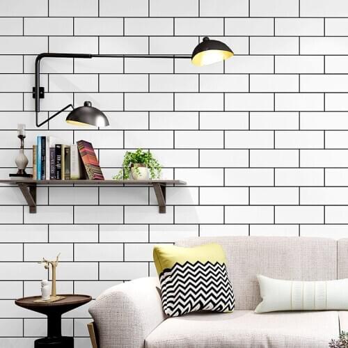 Northern European Ins Black and White Lattices Wallpaper Brick Brick Pattern White Brick Imitation Brick Milk Tea Shop Brick