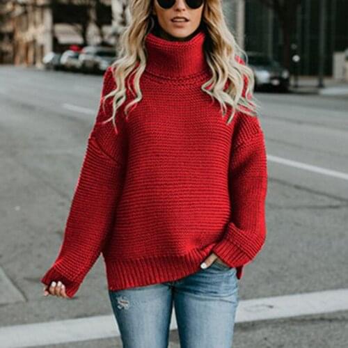 Autumn Winter Women Turtleneck Sweaters 2021 Casual Thick Line Long Sleeve JumpersTwist Warm Sweaters Female Loose Red Sweaters
