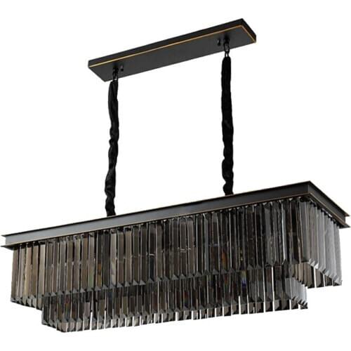Modern Zhongshan Design Rectangular Hotel Hall Living Dinning Black Chandelier Crystal, Ring Lobby Living Room Hanging Lamp