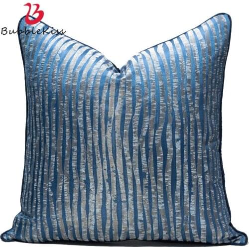 Bubble Kiss Luxury Cushion Cover Silvery Stripe Blue Throw Pillow Covers for Living Room Sofa Hotel Home Decoration Pillowcase