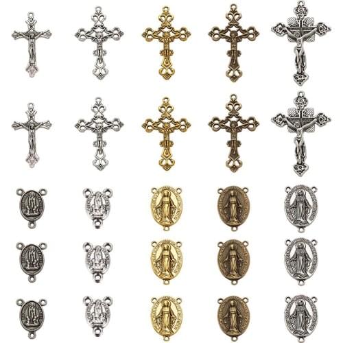 70pcs/box Tibetan Style Pendants and Tibetan Style Alloy Chandelier Components Links, Rosary Center Pieces, Mixed Shapes Color