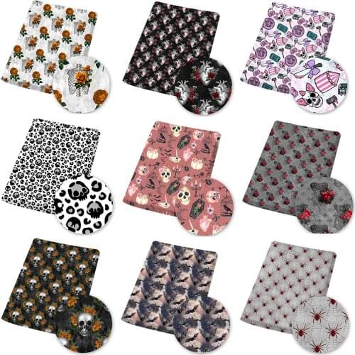 Polyester Cotton Fabric By The Meter Skeleton Ghost Printed Cloth Sheet For Sewing Craft Dress Needlework Accessories DIY 45*145