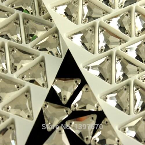 Trian-gle All size sew on rhinestones clear color bling crystal flatback sewing buttons with 3holes handcraft accessaries