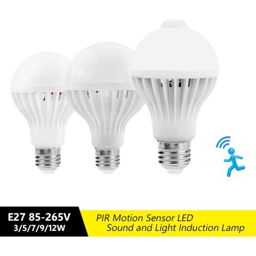 LED PIR&Sound Sensor Bulb Smart Light Bulb E27 3/5/7/12/18W AC 85~220V Day Night Light Motion Sensor Lamp Stair Hallway Pathway